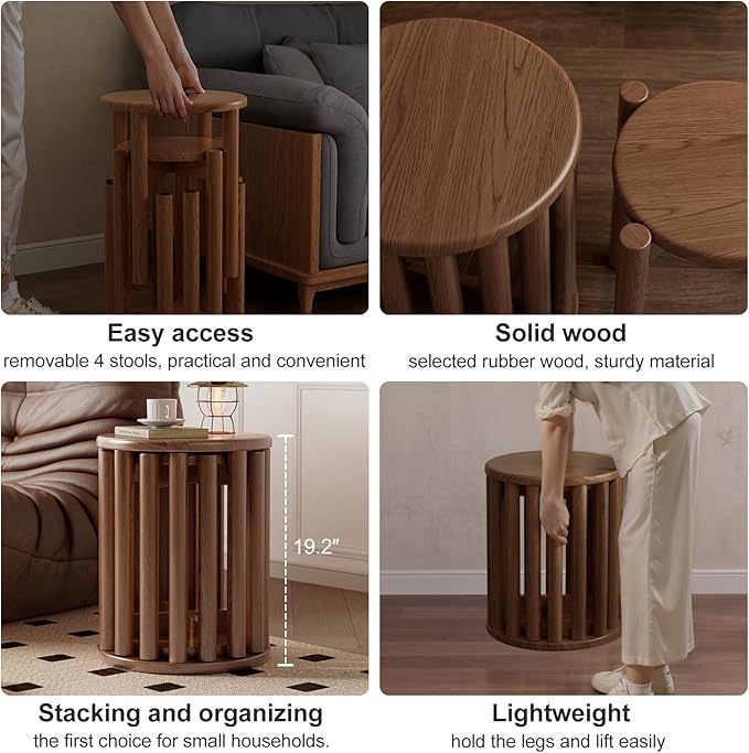 Stackable Stools Set of 4, Wooden Stools 18 Inch Stool Nesting Side Tables - Image 5