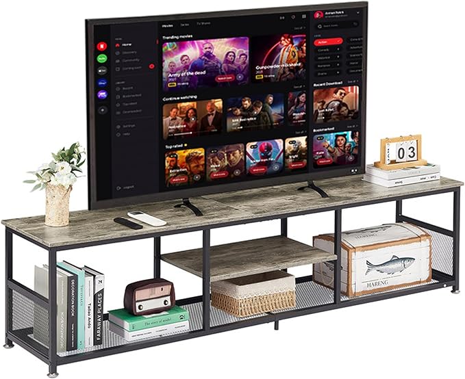VECELO Industrial TV Stand for Televisions up to 80 Inch, 3 Tiers Media Console by VECELO