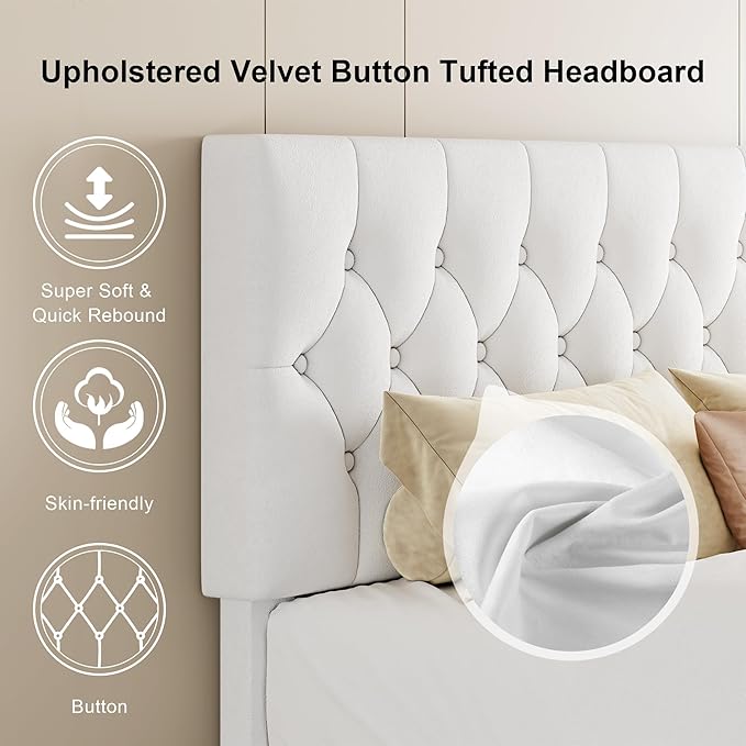 Feonase King Size Velvet Platform Bed Frame, Upholstered Bed - Image 3