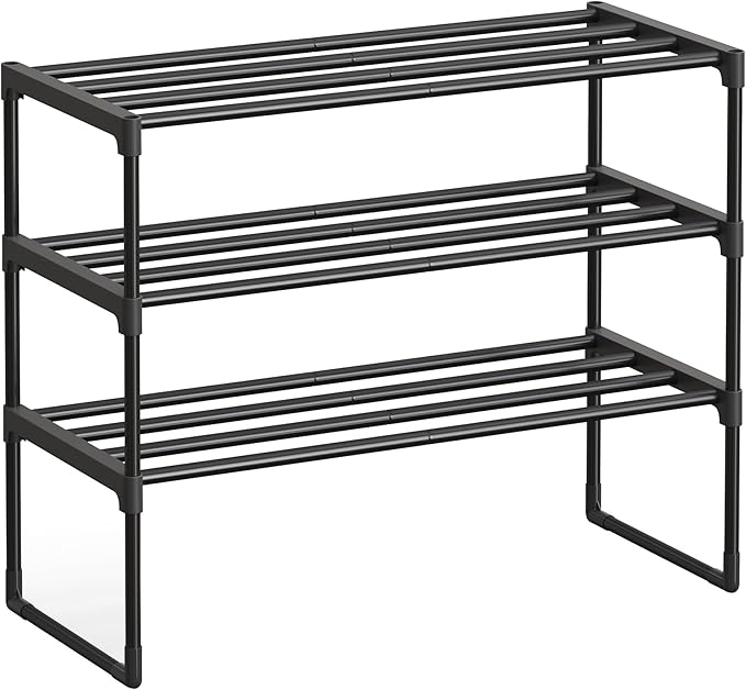 SONGMICS Shoe Rack, 3-Tier Shoe Organizer, Metal Storage Shelf, Upright or by SONGMICSbySONGMICSHOME