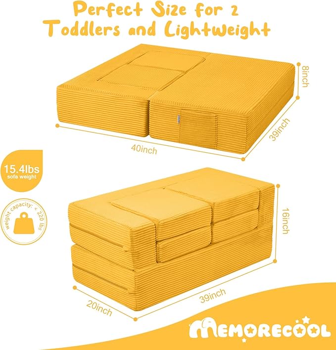 MeMoreCool Modular Kids Couch, Corduroy Play Toddler Couch - Image 2