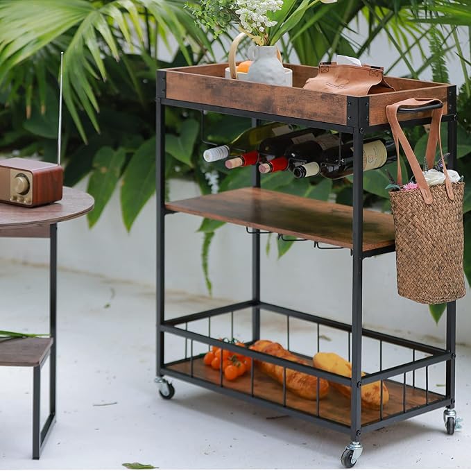 Bar Cart Serving Wine 3 Tier Home Rolling Rack - Image 8