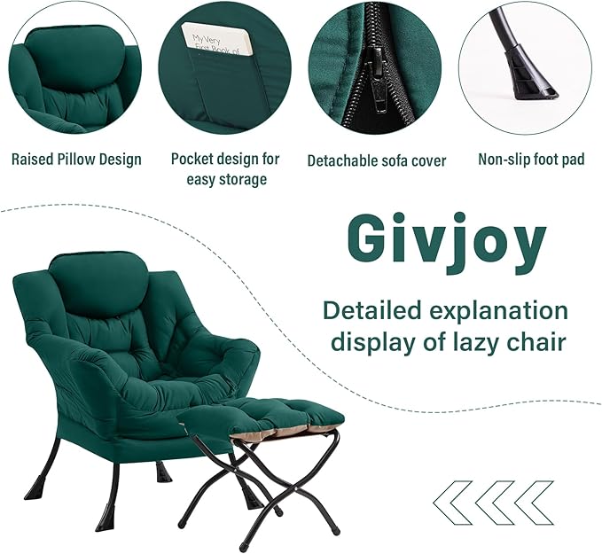 Cozy Lazy Chair and Ottoman, Large Contemporary Accent Lounge Chair Set - Image 4