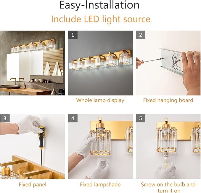 Modern 6-Light Gold Brushed Brass Finish Crystal Wall Light - Image 6