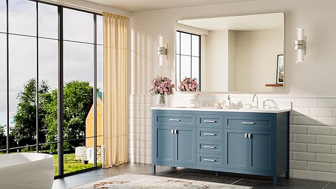 TETOTE 55 x 36 Inch Brushed Nickel Mirror Metal Framed Bathroom Mirror - Image 8