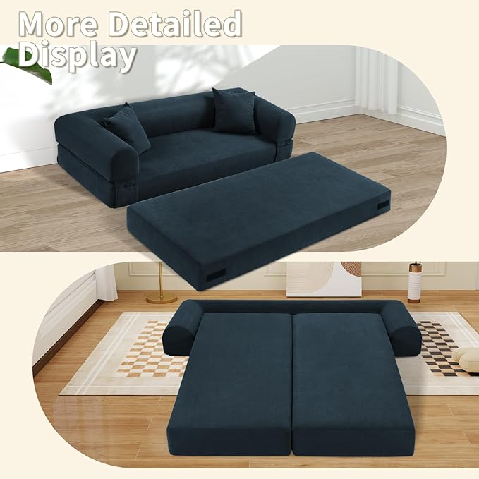 80" Convertible Sofa Bed, Corduroy Deep Seat Folding Pull Out Couch - Image 6