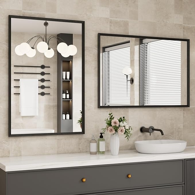 Bathroom Vanity Mirror 24x32 Inch, Matte Black Rectangle Bathroom Mirror - Image 3