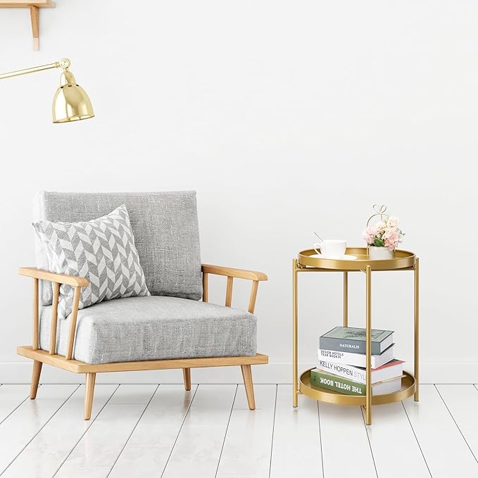 danpinera 2-Tier End Table, Outdoor Side Table, Metal Round Desk - Image 2