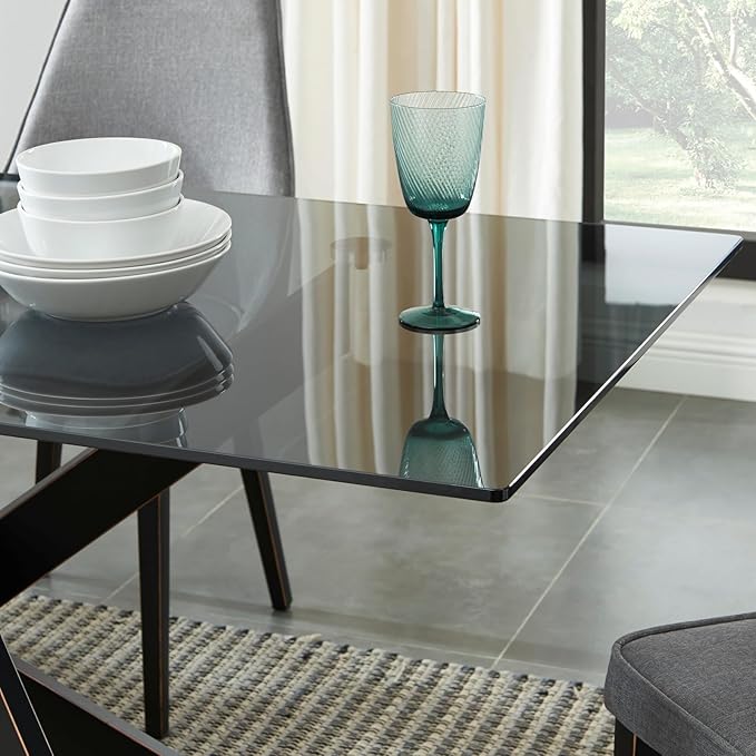 Modern Style Dining Table with Gray Tempered Glass Top and Black Metal Tubular - Image 6