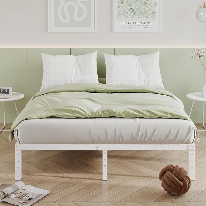 12 Inch White Full Size Bed Frame, Heavy Duty Bed Frame Full Size Mattress - Image 3