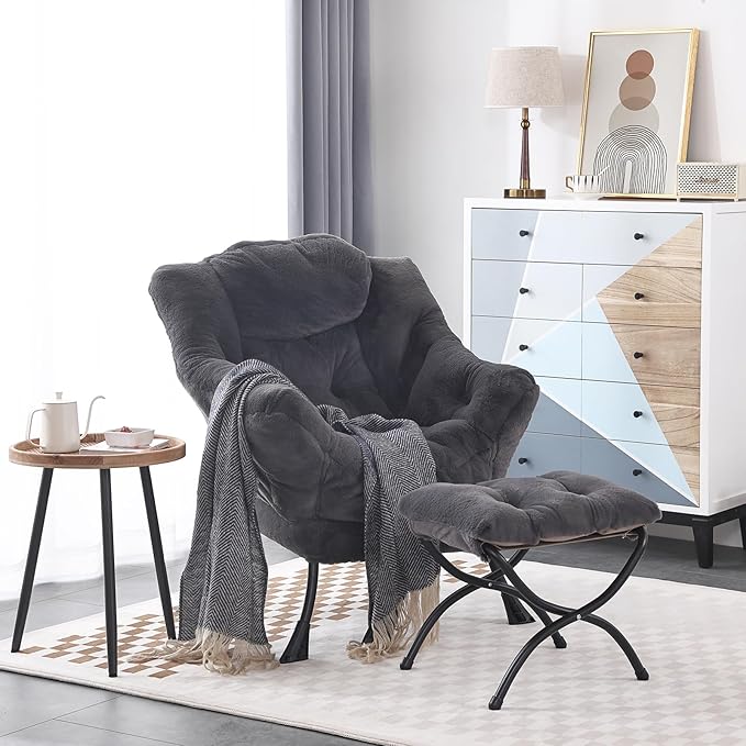 LITA Lazy Chair with Ottoman, Modern Accent Leisure Upholstered Sofa Chair - Image 2