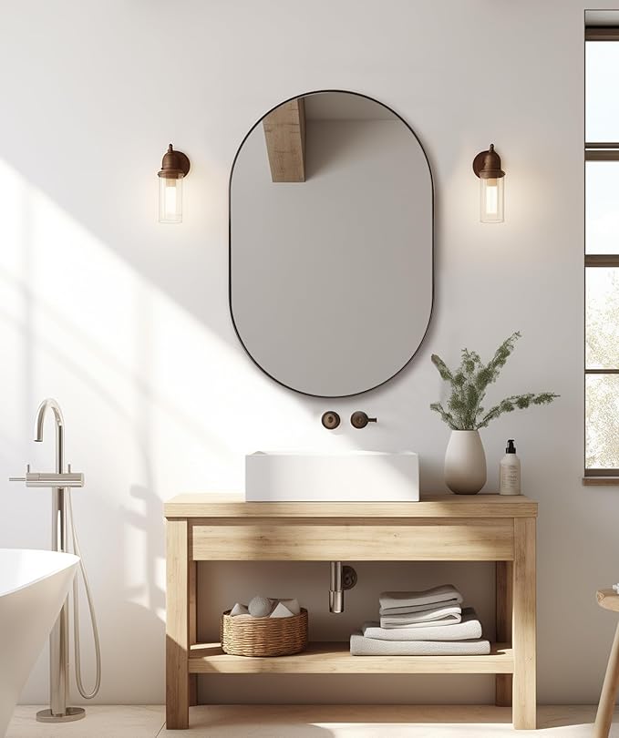 ANDY STAR Bronze Bathroom Mirror, 24x36 Brushed Bronze Oval Mirror, Oval Wall by ANDYSTAR