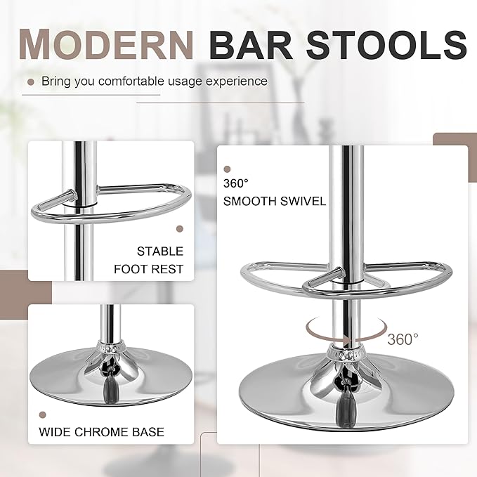 VECELO Adjustable Bar Stools Set of 2, Bar Height Stools - Image 8