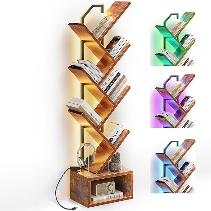 Casaottima 6-Tier Tree Bookshelf — Narrow Floor Standing Bookcase, Tall Steel & by Casaottima