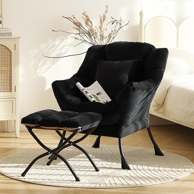 Lazy Chair with Ottoman, Modern Lounge Accent Chair with a Pillow, Leisure Sofa by HomeEastllyHome