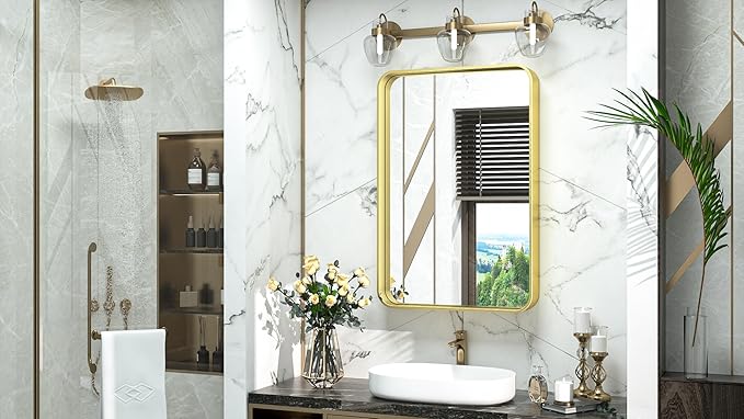 TokeShimi 16x24 Gold Bathroom Wall Mirror Vanity Metal Frame Round Corner - Image 2
