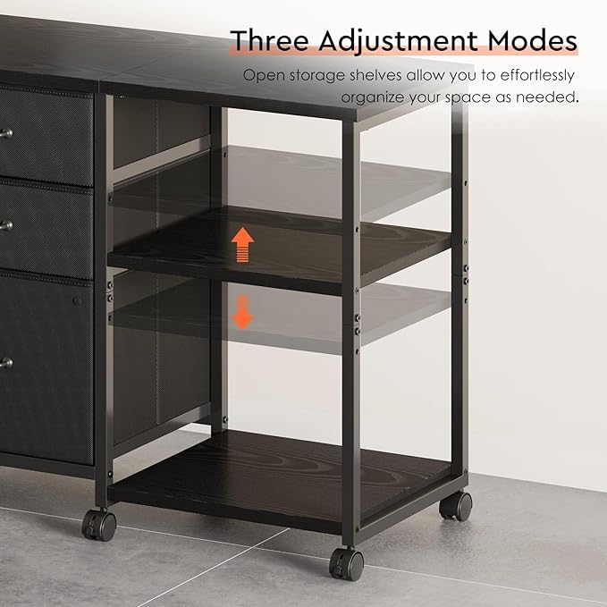 3 Drawer File Cabinet with Wheels Rolling Printer Stand with Open Storage Shelf - Image 6