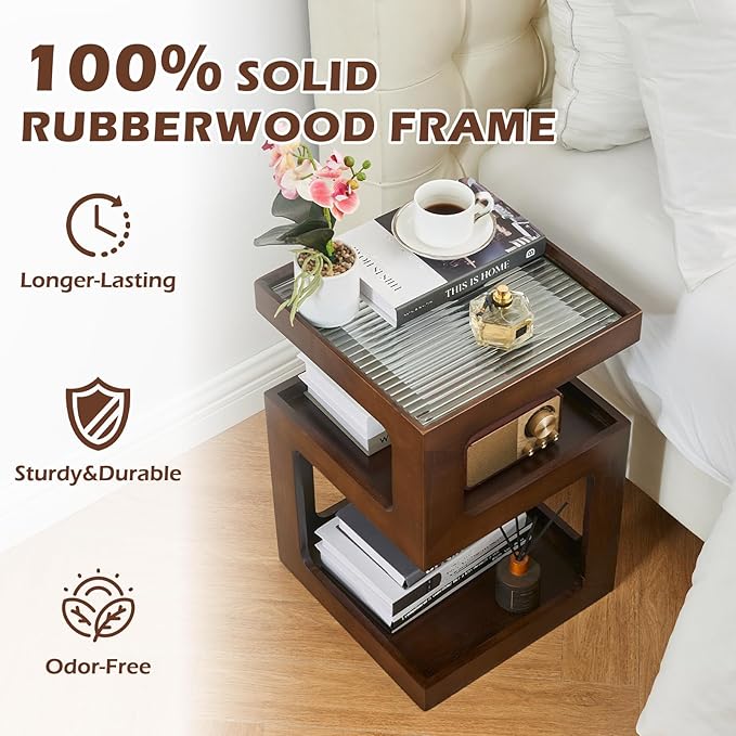 CozyDH 3-Tier End Table No Assembly Required, Modern Side Table 3-Tier Wood - Image 4