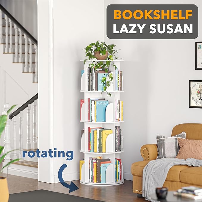 SpaceAid 4 Tier Rotating Bookshelf Tower, Spinning Bookcase Lazy Susan - Image 4