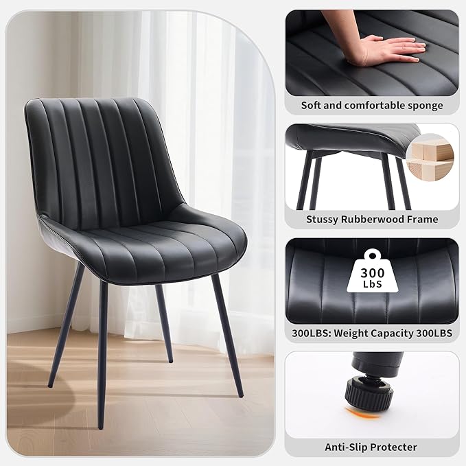 Dining Chairs Set of 2, Upholstered PU Leather Kitchen & Dining Chairs - Image 3