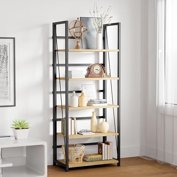 5 Tier Wood Book Shelf Organizer, No Assembly Bookshelf - Image 2