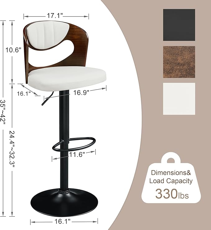 VECELO Bar Stools Set of 2, Kitchen Island Stools - Image 2