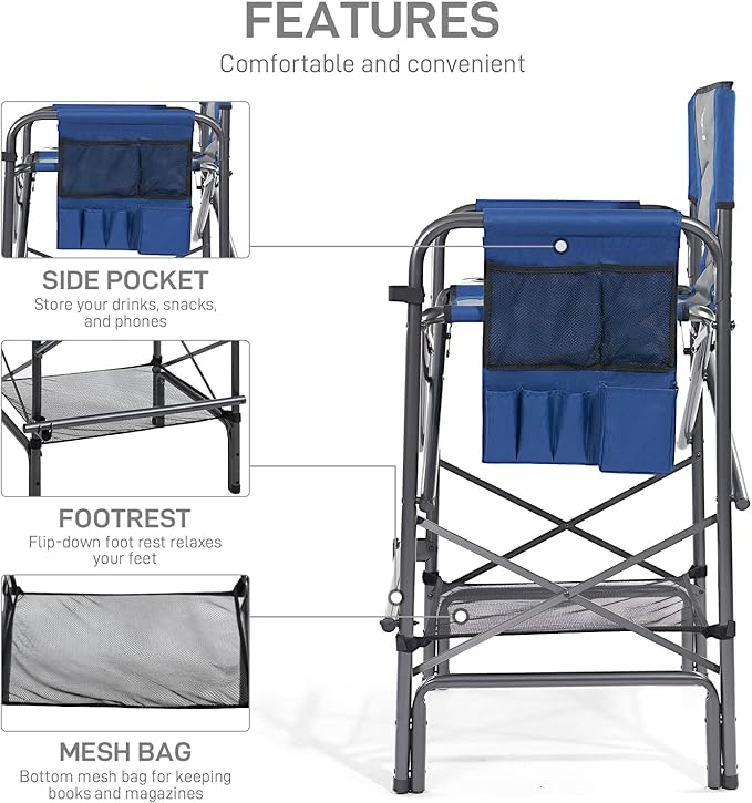 EVER ADVANCED 2 Piece Tall Folding Chair 30.7" Seat Height Directors Chair High - Image 6