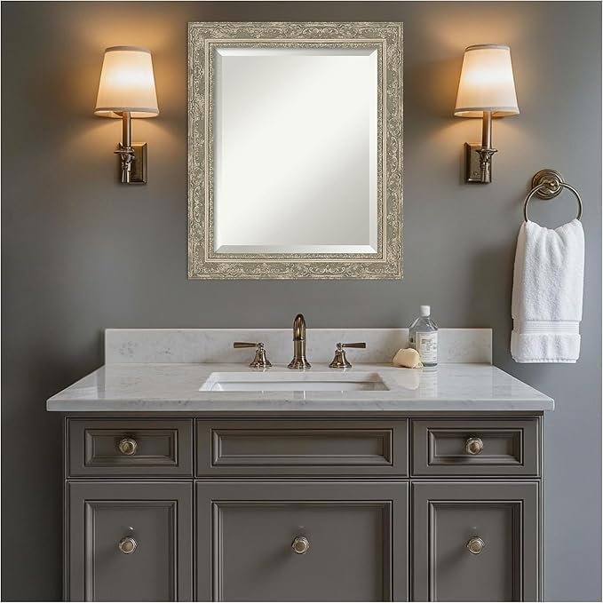 Amanti Art Bathroom Mirror for Over Sink, 25x21 Filigree Silver Rectangle - Image 5