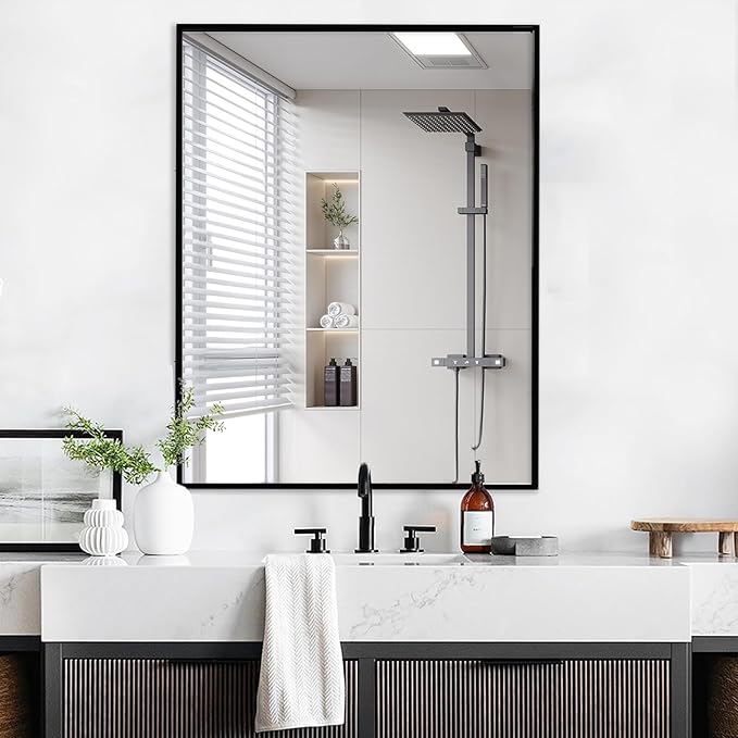 Black Bathroom Mirror 30x40, Rectangle Wall Mirror 30 x 40 inch, Metal Frame - Image 2