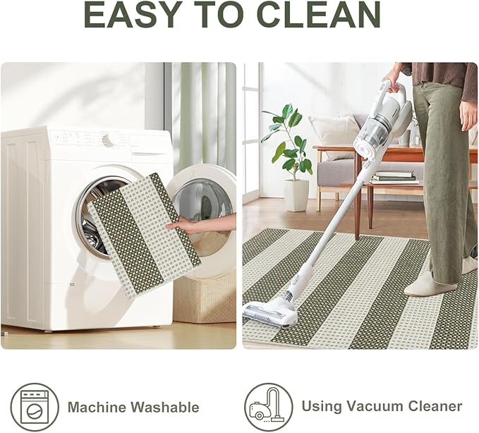 OJIA Outdoor Patio Rug 5'x7', Striped Rug Machine Washable Large Area Rugs - Image 3