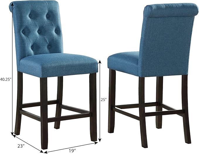 Roundhill Furniture Hendley Solid Wood Tufted Counter Height Stools - Image 2
