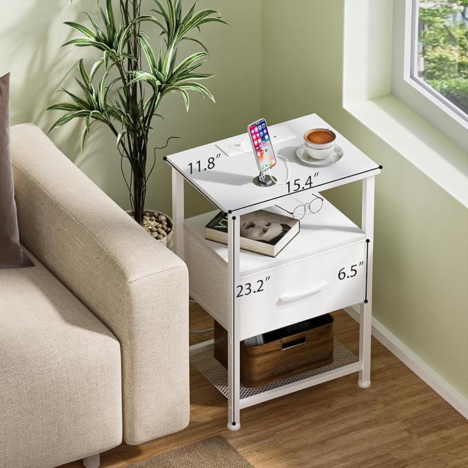 Nightstands Set of 2 with Charging Station and Drawer, End Table Bedside Table - Image 8
