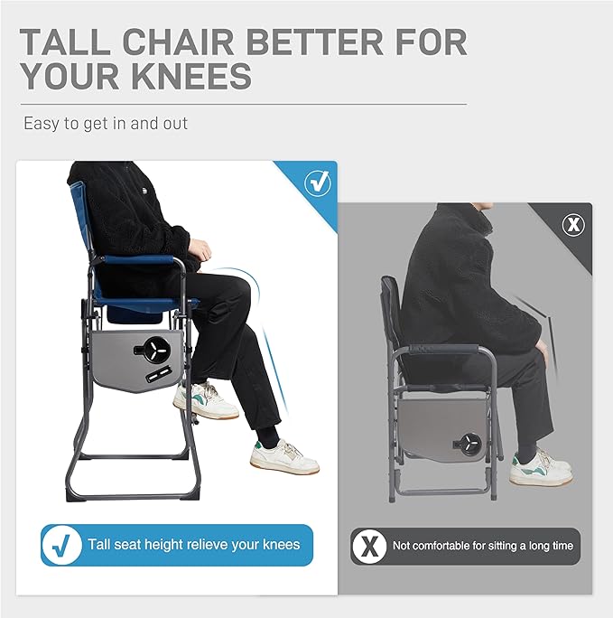 EVER ADVANCED Portable 30.7" Seat Height Tall Folding Chair Directors Chair - Image 3