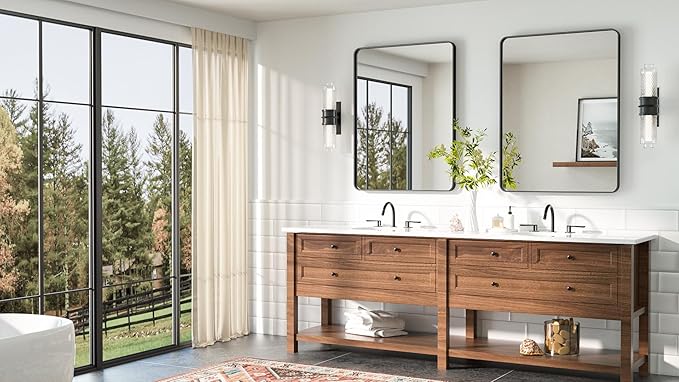 TETOTE Black Bathroom Mirror 24 x 32 Matte Black Metal Framed Vanity Mirror - Image 8