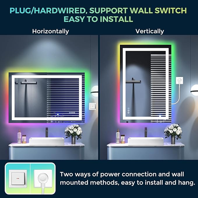 48x32 Inch RGB LED Bathroom Mirror Front Light and RGB Backlit Lighted Vanity - Image 7