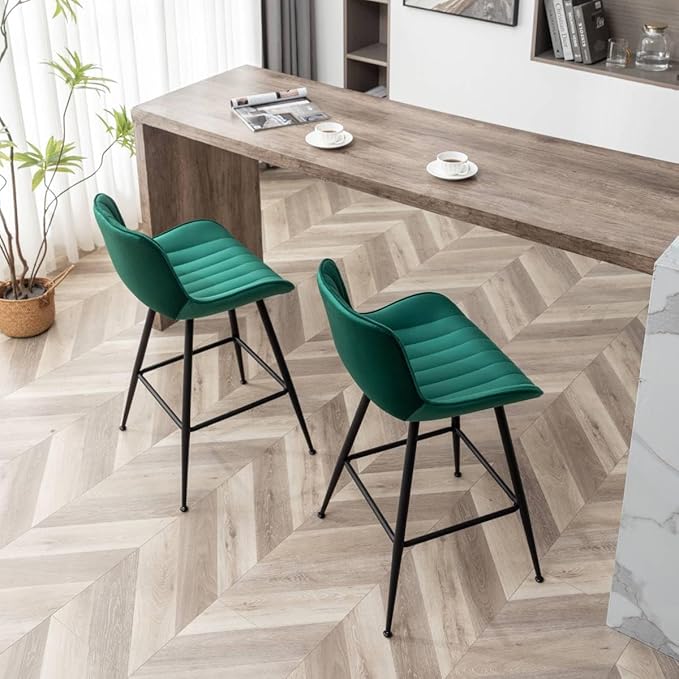 24 Inches Velvet Upholstered Island Stools, Bartools Set of 2, Fabric Counter - Image 3