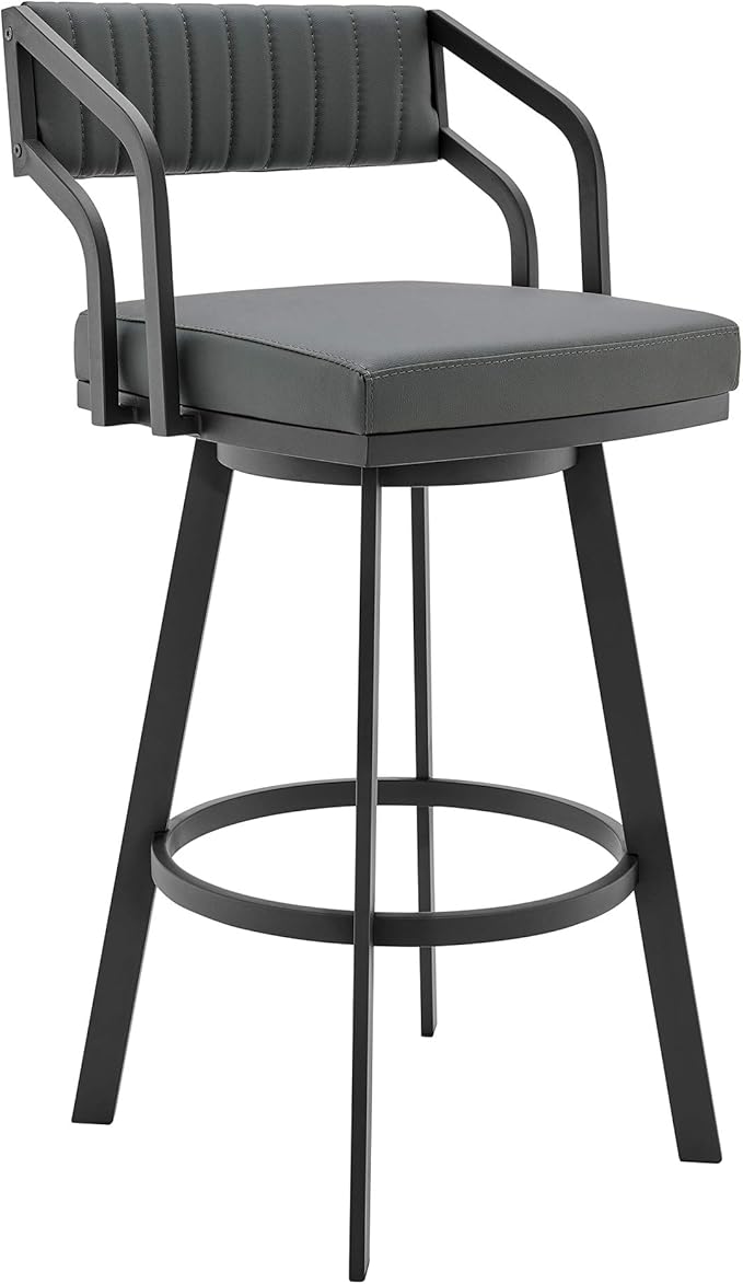 Armen Living Capri Modern 26" Seat Height Gray Faux Leather and Black Stainless by ArmenLiving