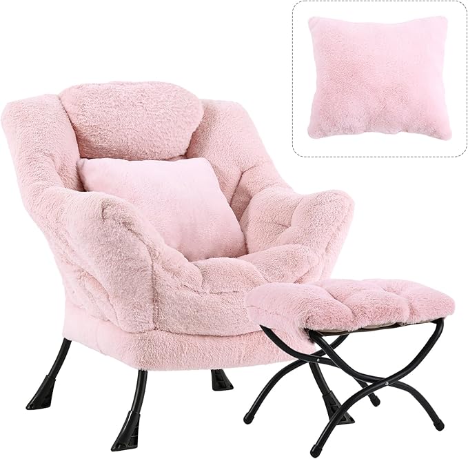 Large Lazy Chair with Ottoman, Accent Reading Chair with a Throw Pillow by HomeEastllyHome