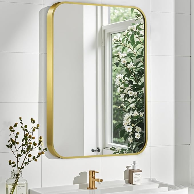 Matte Gold Mirror, 20x28 Inch Brushed Gold Mirror, Aluminum Alloy Framed Vanity - Image 2