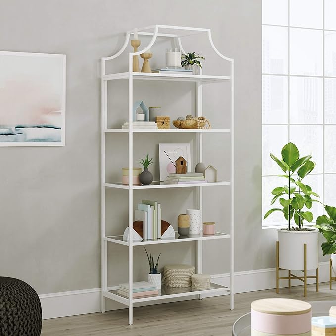 Sauder International Lux Book Shelf 5 Tier Modern Metal Multipurpose Bookcase - Image 2