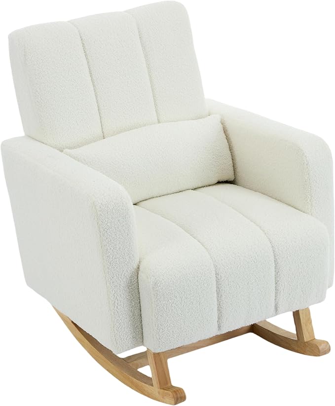Christopher Knight Home Mapo Wooden Rocking Chair Indoor, Teddy Upholstered - Image 8