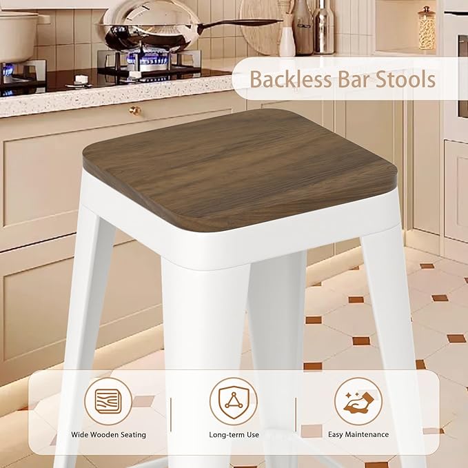 30 inch Backless Bar Stools Set of 4, Indoor Metal Bar Stools - Image 5