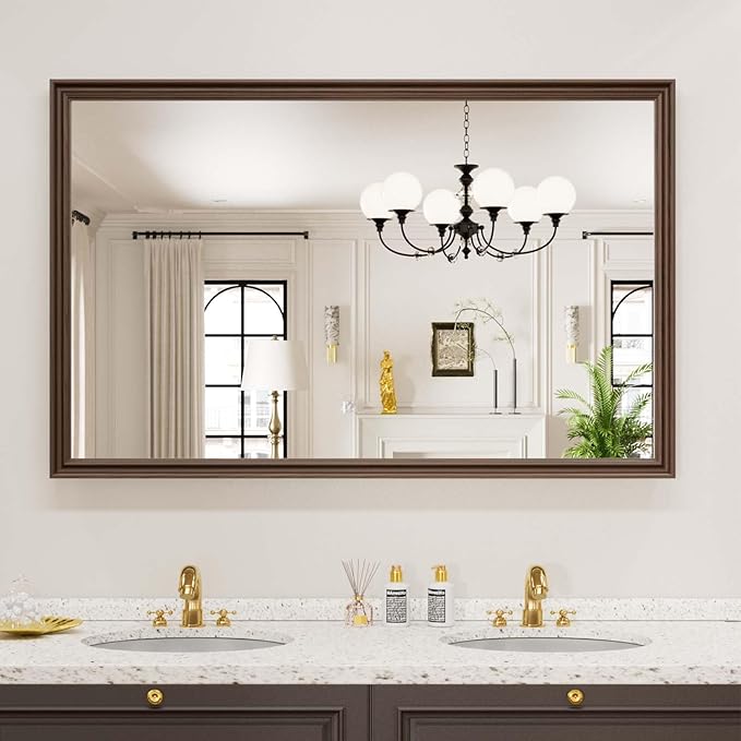 WEER Retro Copper Bathroom Mirror, 48x30 Inch Bronze Oil Rubbed Framed Mirror - Image 2