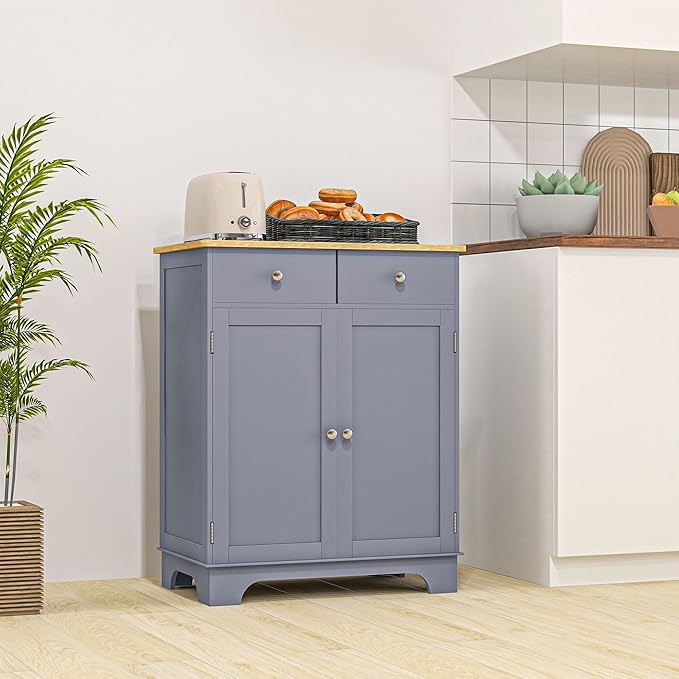 HOMCOM Sideboard with Solid Wood Countertop, Modern Kitchen Storage Cabinet - Image 8