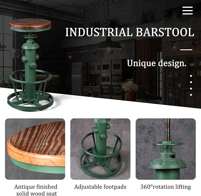 Topower Antique Industrial Round Bottom Adjustable Height Cafe Coffee Retro - Image 4