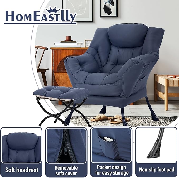 Lazy Chair with Ottoman, Large Modern Lounge Accent Chair with Armrests and - Image 6