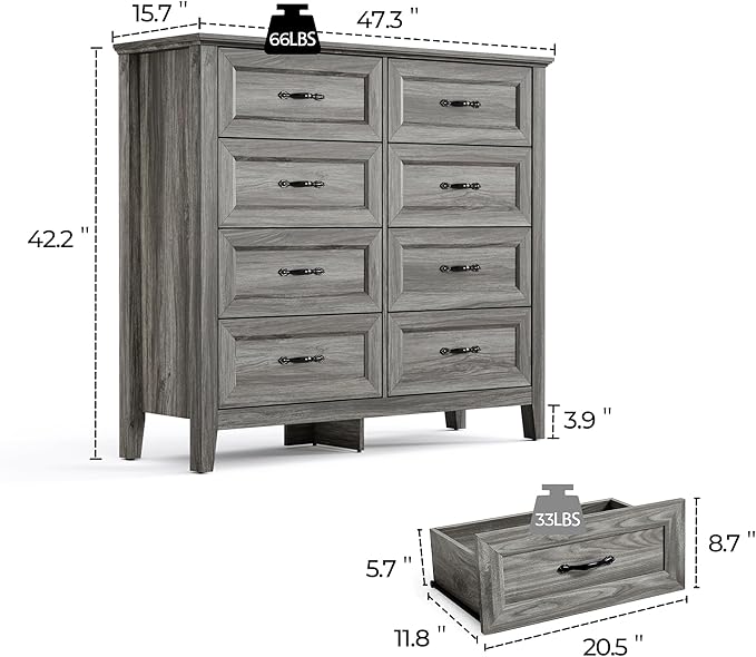 LINSY HOME 8 Drawers Dresser for Bedroom, Modern Farmhouse Dresser TV Stand - Image 3
