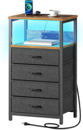 Seventable Night Stand with Charging Station, Tall Nightstand with 4 Fabric by Seventable