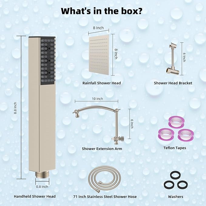 Hibbent All Metal 8'' Rainfall Shower Head, Shower Head Combo, High Pressure - Image 8