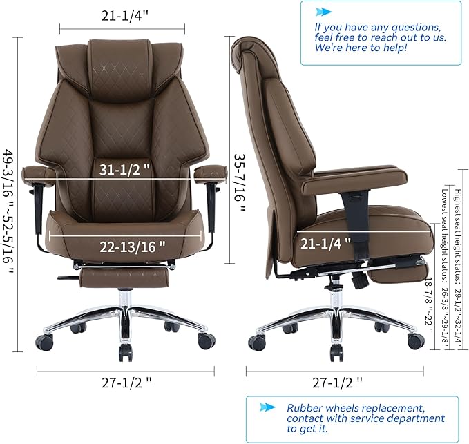 Big and Tall Office Chair with Footrest, PU Leather High Back Executive Office - Image 2